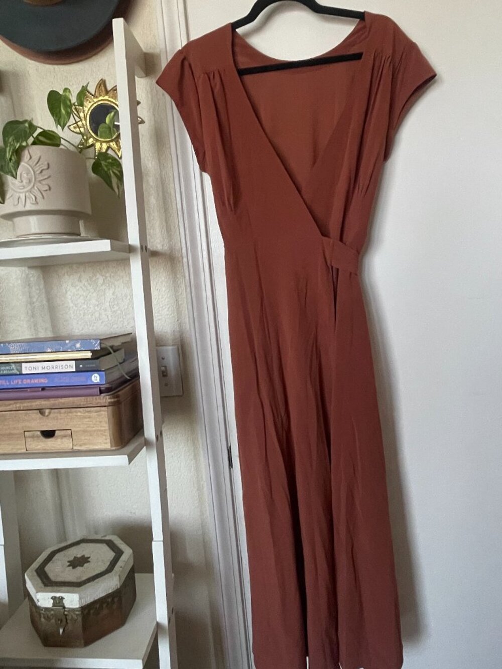 Wayre Roma Reversible Wrap Dress Clay Rust Midi Like-Silk L